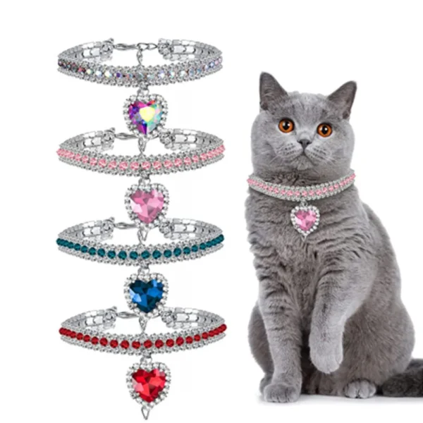 Collar de gato con colgante de diamantes de imitación de corazón para niña, Collar de Mascota para fiesta de cumpleaños de boda, accesorios para cachorros de gatito - Imagen 2