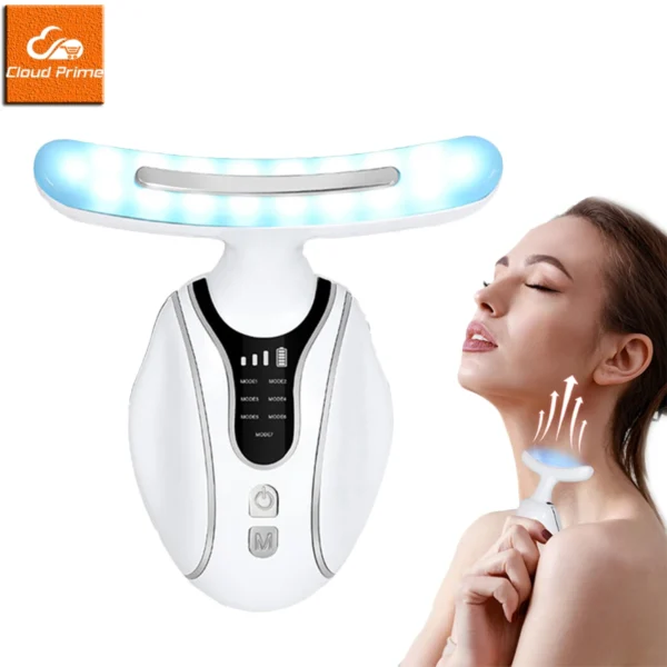 Dispositivo de belleza de cuello con LED, masajeador de vibración Facial, 7 colores, EMS, Lifting Facial, instrumento de cuidado de la cara, eliminación de mentón doble, arrugas